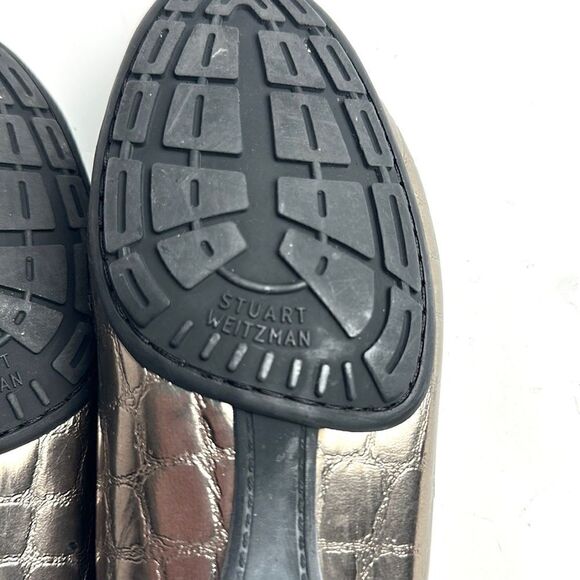 Stuart Weitzman Metallic Croc Embossed Topstitch Moccasin Loafer With Tassel 7,5 - Picture 14 of 16